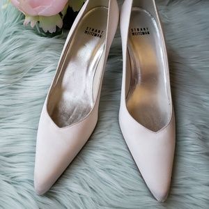 Stuart Weitzman White Satin Pointy Pump
